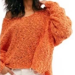 Free People Sunday Shore Pullover Sweater Medium‎ Coral Sand Orange